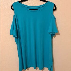 Woman Within Teal Cold Shoulder Top